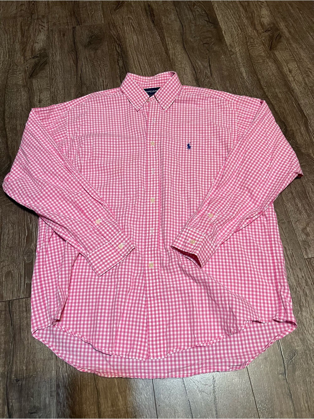 Ralph Lauren Pink Gingham Button-Down Shirt with Navy Pony